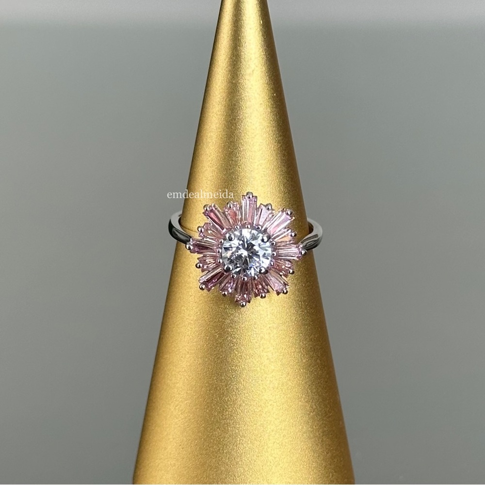 Swarovski Crystal Pink Sunshine Ring Silver Tone Rhodium Mixed 55 (7) 5642973